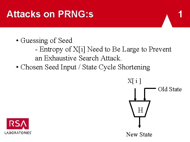 Attacks on PRNG: s 1 • Guessing of Seed - Entropy of X[i] Need