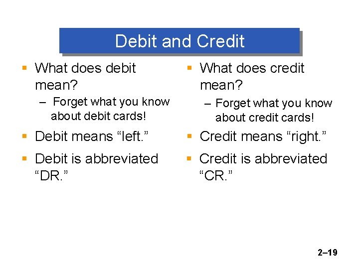 Debit and Credit § What does debit mean? – Forget what you know about