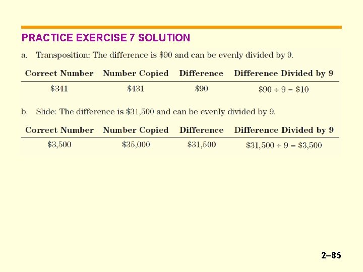 PRACTICE EXERCISE 7 SOLUTION 2– 85 