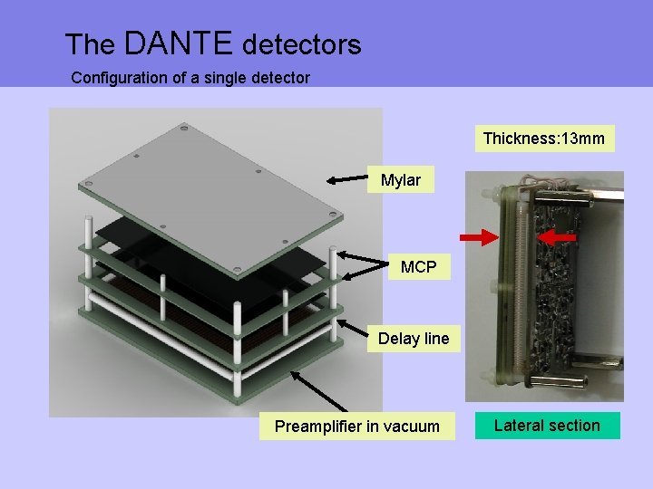 The DANTE detectors Configuration of a single detector Thickness: 13 mm Mylar Linea di