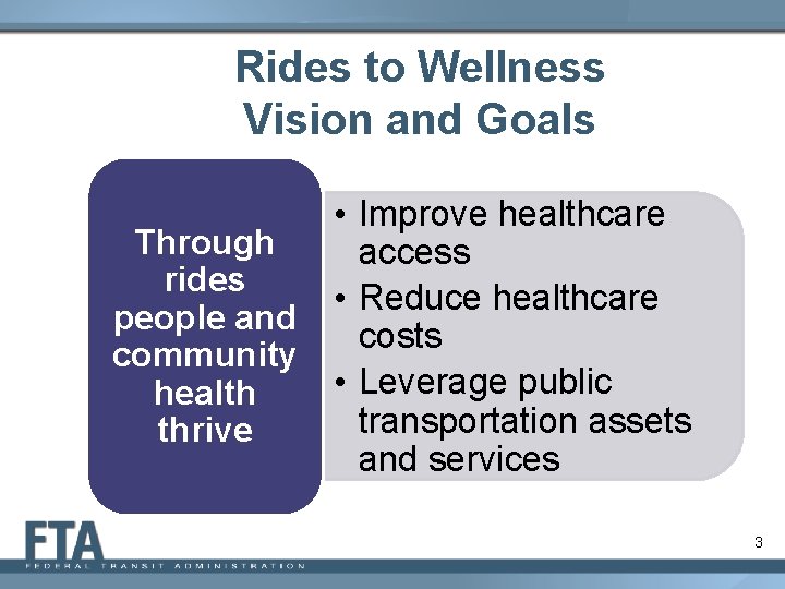 Rides to Wellness Vision and Goals • Improve healthcare Through access rides • Reduce