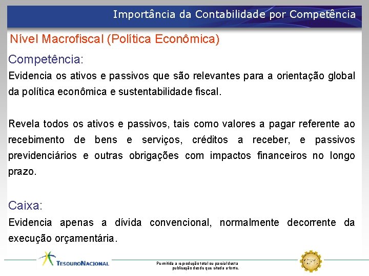 Importância da Contabilidade por Competência Nível Macrofiscal (Política Econômica) Competência: Evidencia os ativos e