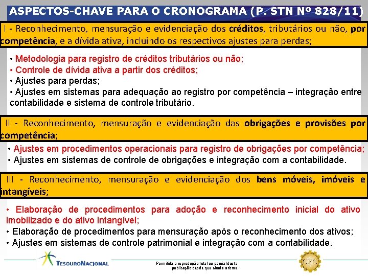 ASPECTOS-CHAVE PARA O CRONOGRAMA (P. STN Nº 828/11) I - Reconhecimento, mensuração e evidenciação