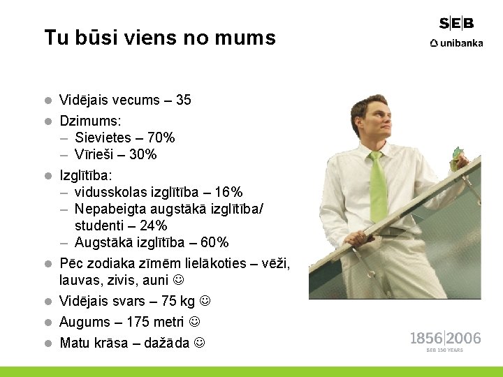 Tu būsi viens no mums l Vidējais vecums – 35 l Dzimums: l l