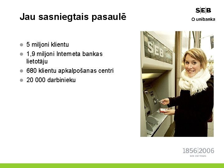 Jau sasniegtais pasaulē l 5 miljoni klientu l 1, 9 miljoni Interneta bankas lietotāju