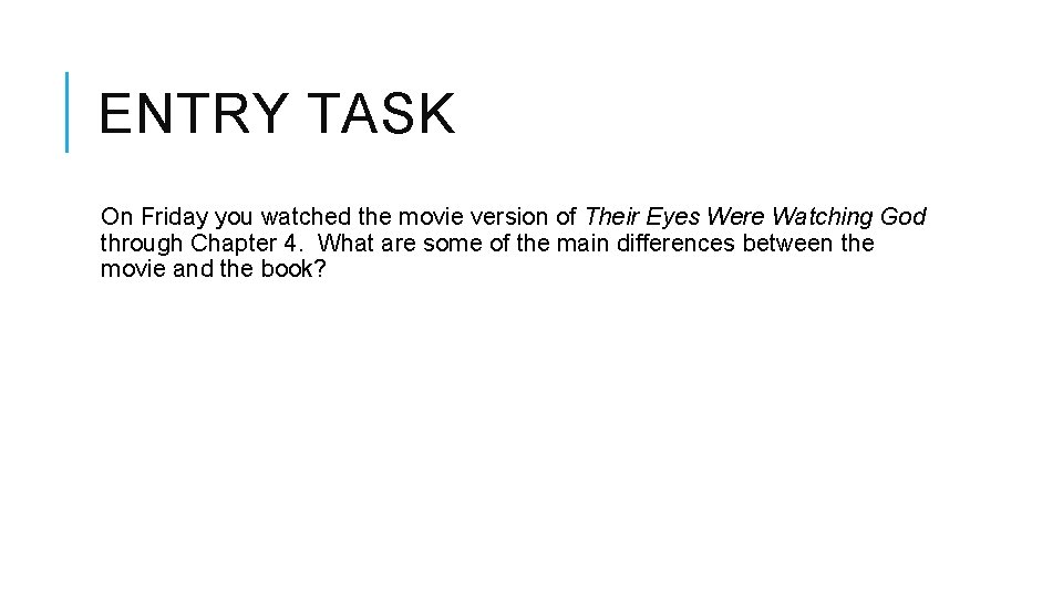 ENTRY TASK On Friday you watched the movie version of Their Eyes Were Watching