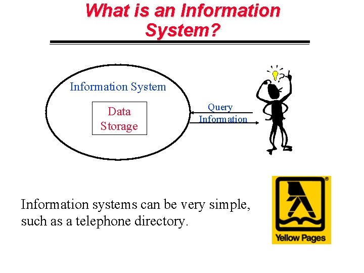 What is an Information System? Information System Data Storage Query Information systems can be