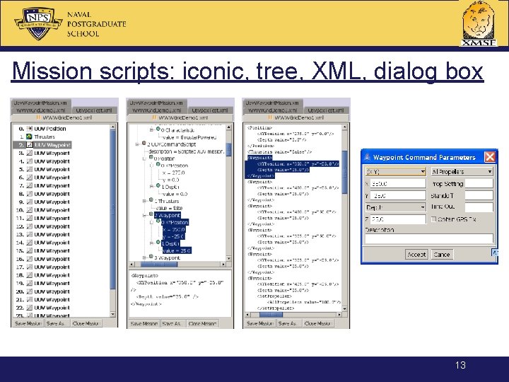 Mission scripts: iconic, tree, XML, dialog box 13 