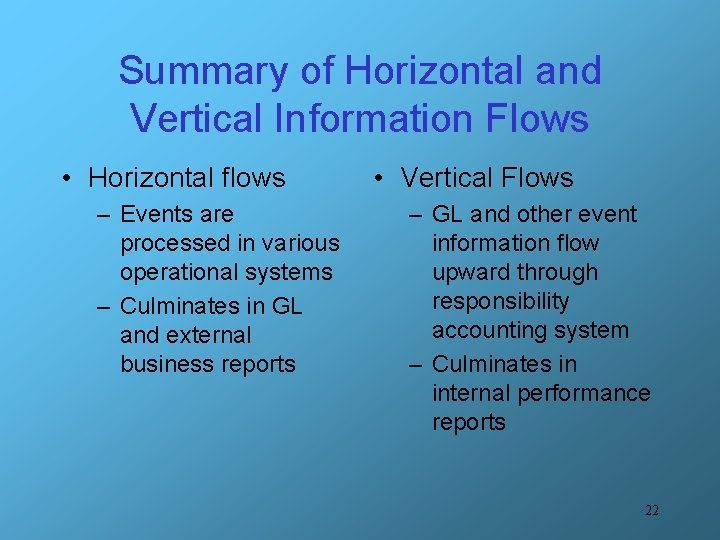 Summary of Horizontal and Vertical Information Flows • Horizontal flows – Events are processed