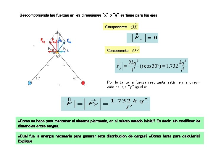 Descomponiendo las fuerzas en las direcciones "x" o "y" se tiene para los ejes