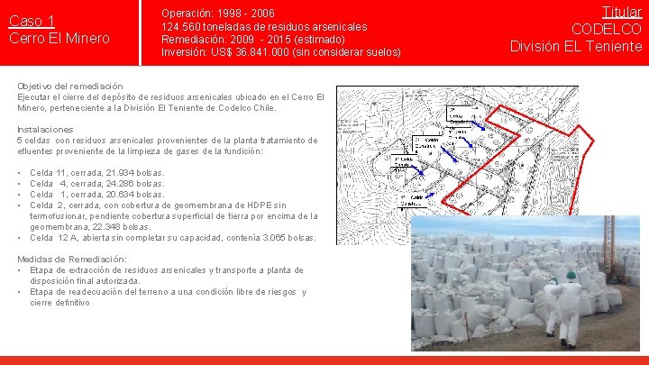 Caso 1 Cerro El Minero Operación: 1998 - 2006 124. 560 toneladas de residuos