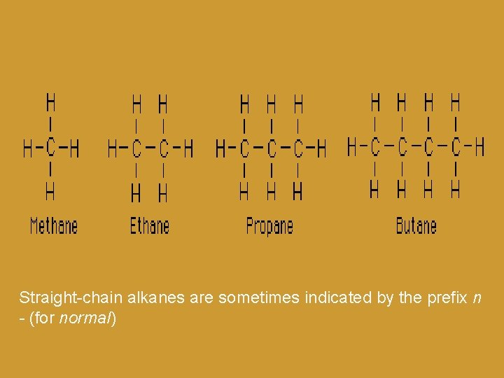 Straight-chain alkanes are sometimes indicated by the prefix n - (for normal) 