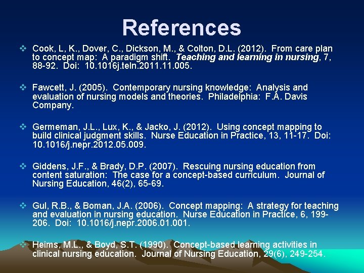 References v Cook, L, K. , Dover, C. , Dickson, M. , & Colton,