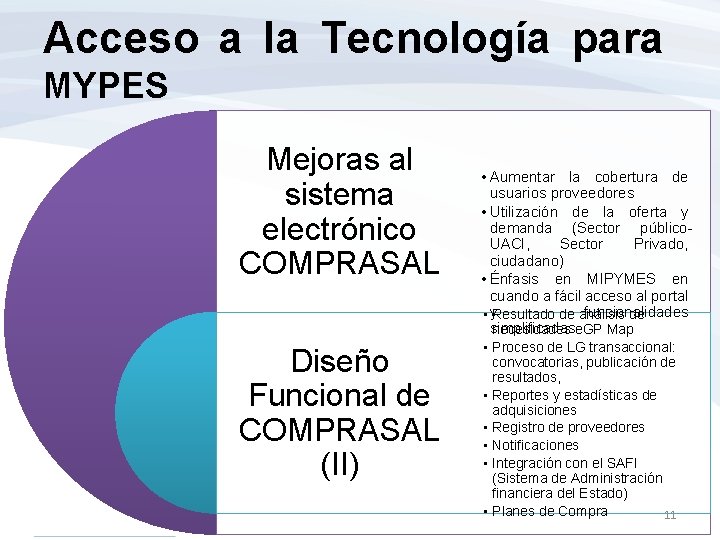 Acceso a la Tecnología para MYPES Mejoras al sistema electrónico COMPRASAL Diseño Funcional de