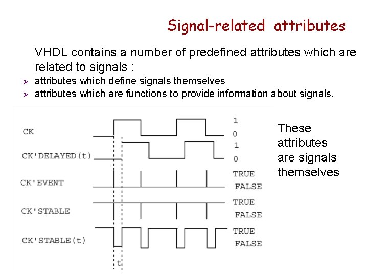 Signal-related attributes VHDL contains a number of predefined attributes which are related to signals