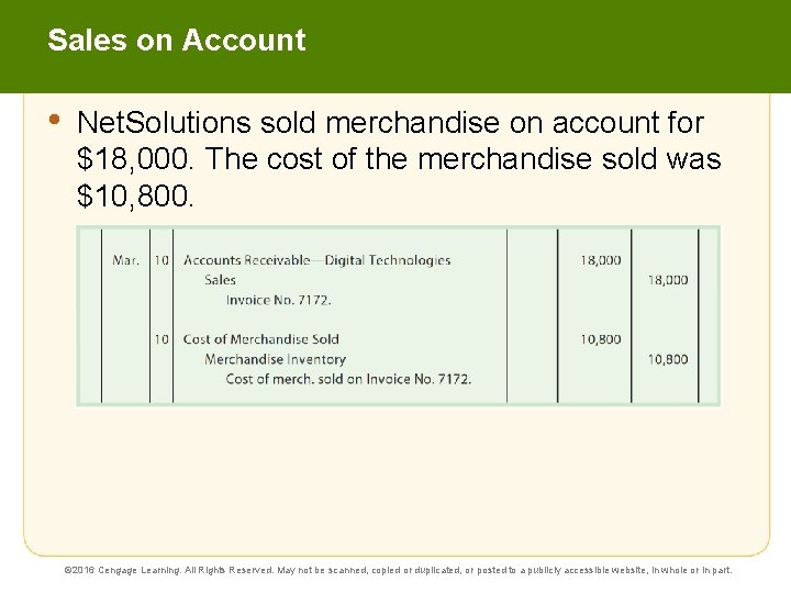 Sales on Account • Net. Solutions sold merchandise on account for $18, 000. The