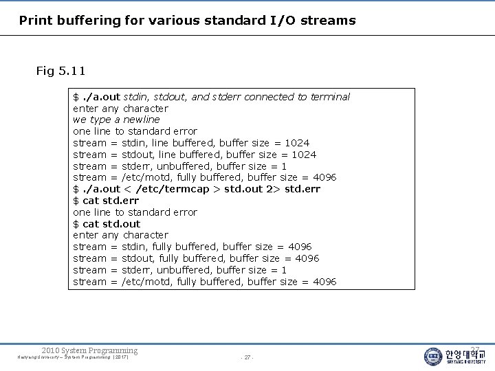 Print buffering for various standard I/O streams Fig 5. 11 $. /a. out stdin,
