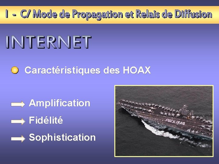 Caractéristiques des HOAX Amplification Fidélité Sophistication 
