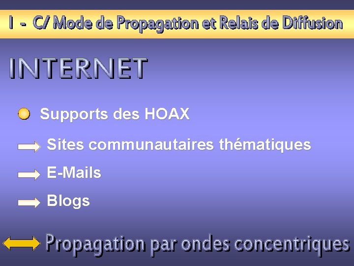 Supports des HOAX Sites communautaires thématiques E-Mails Blogs 