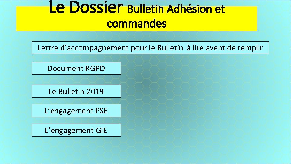 Le Dossier Bulletin Adhésion et commandes Lettre d’accompagnement pour le Bulletin à lire avent