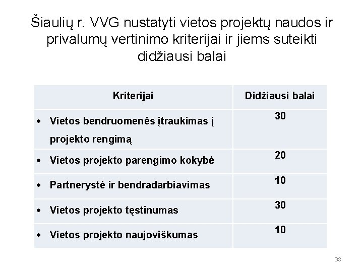 Šiaulių r. VVG nustatyti vietos projektų naudos ir privalumų vertinimo kriterijai ir jiems suteikti