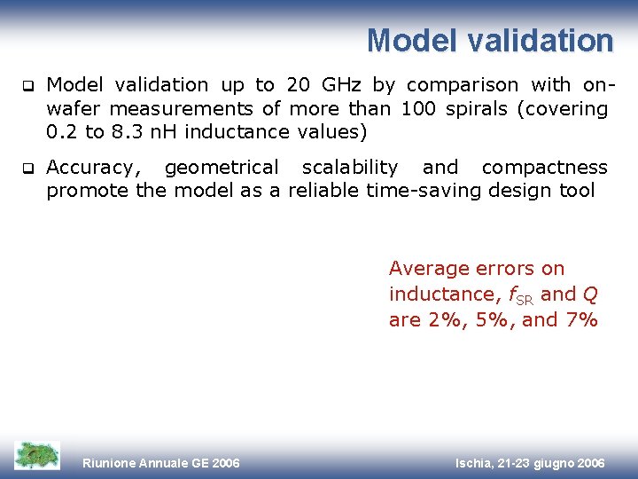 Model validation q Model validation up to 20 GHz by comparison with onwafer measurements