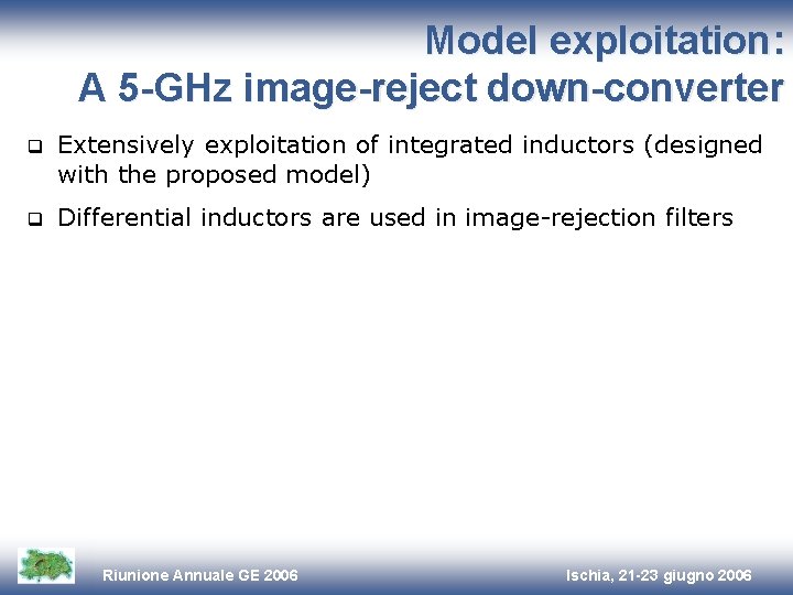 Model exploitation: A 5 -GHz image-reject down-converter q Extensively exploitation of integrated inductors (designed