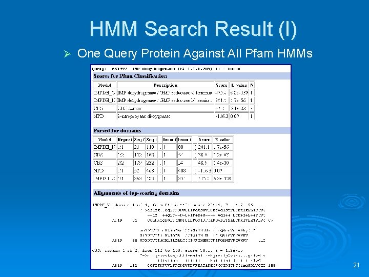 HMM Search Result (I) Ø One Query Protein Against All Pfam HMMs 21 