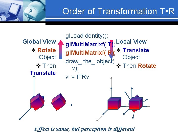 Order of Transformation T • R Global View v Rotate Object v Then Translate