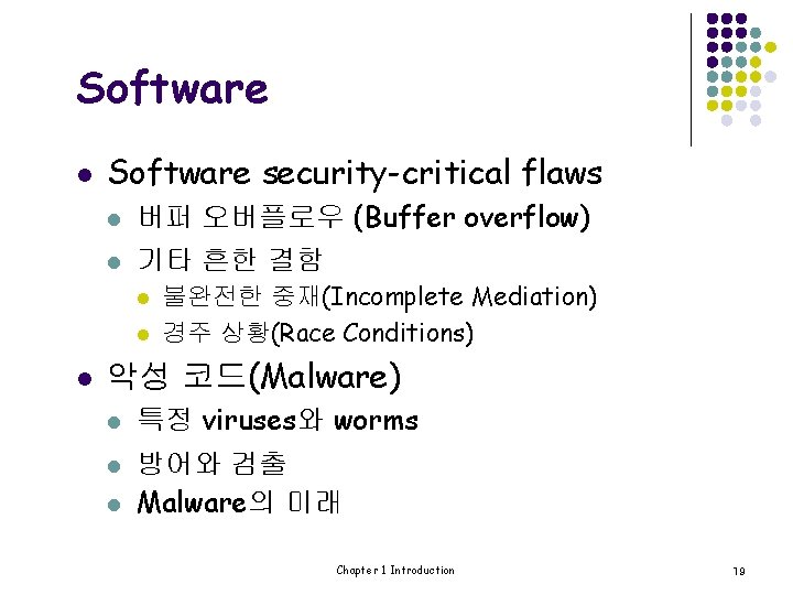 Software l Software security-critical flaws l 버퍼 오버플로우 (Buffer overflow) l 기타 흔한 결함