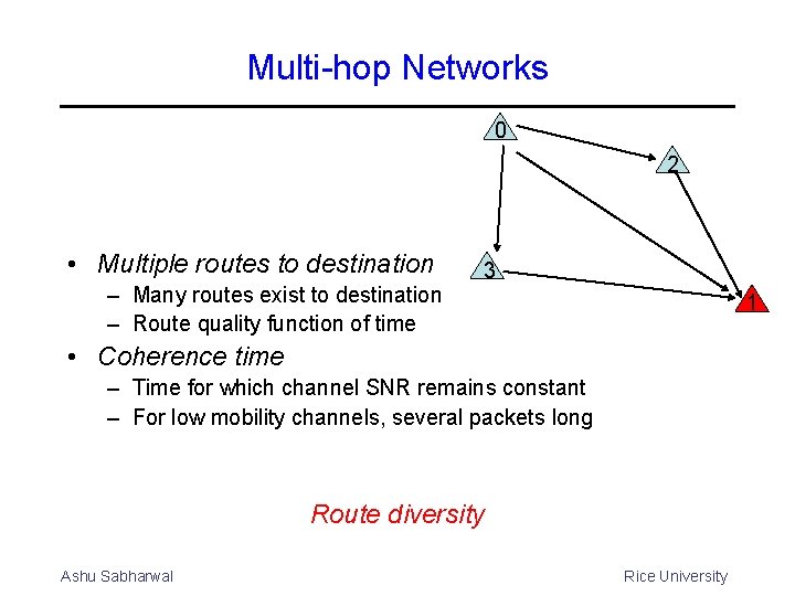 Multi-hop Networks 0 2 • Multiple routes to destination – Many routes exist to