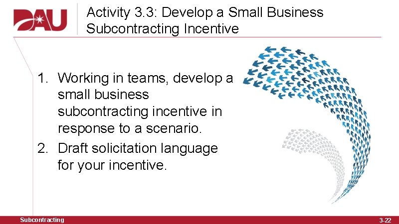 Activity 3. 3: Develop a Small Business Subcontracting Incentive 1. Working in teams, develop