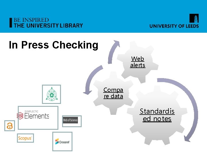 In Press Checking Web alerts Compa re data Standardis ed notes 