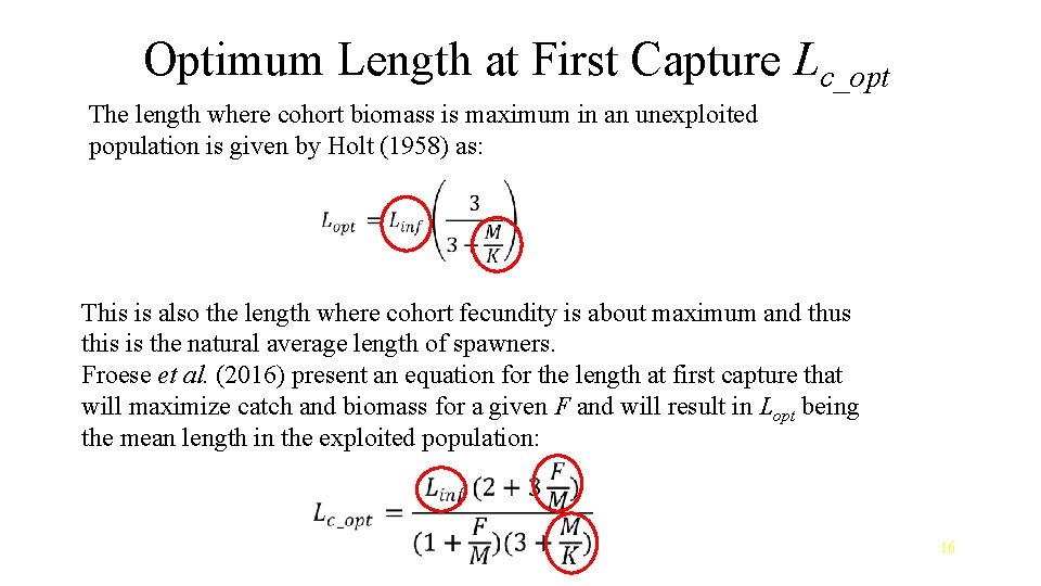 Optimum Length at First Capture Lc_opt The length where cohort biomass is maximum in