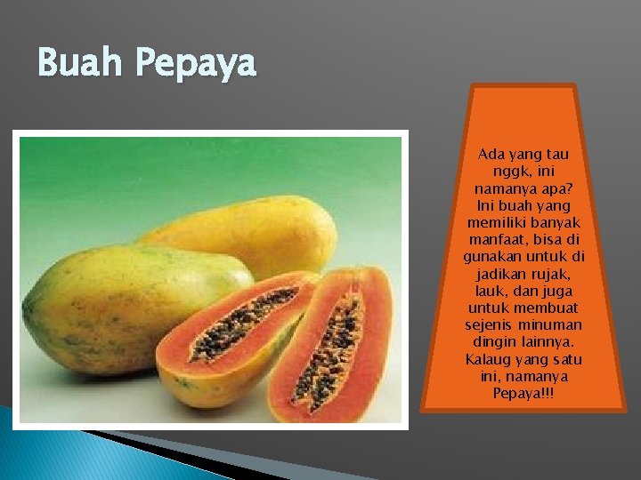 Buah Pepaya Ada yang tau nggk, ini namanya apa? Ini buah yang memiliki banyak