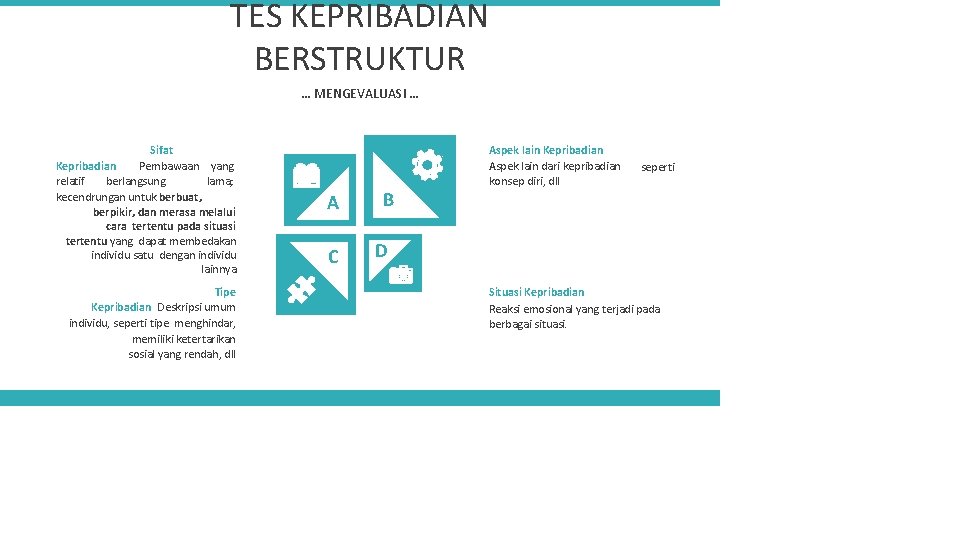 TES KEPRIBADIAN BERSTRUKTUR … MENGEVALUASI … Sifat Kepribadian Pembawaan yang relatif berlangsung lama; kecendrungan
