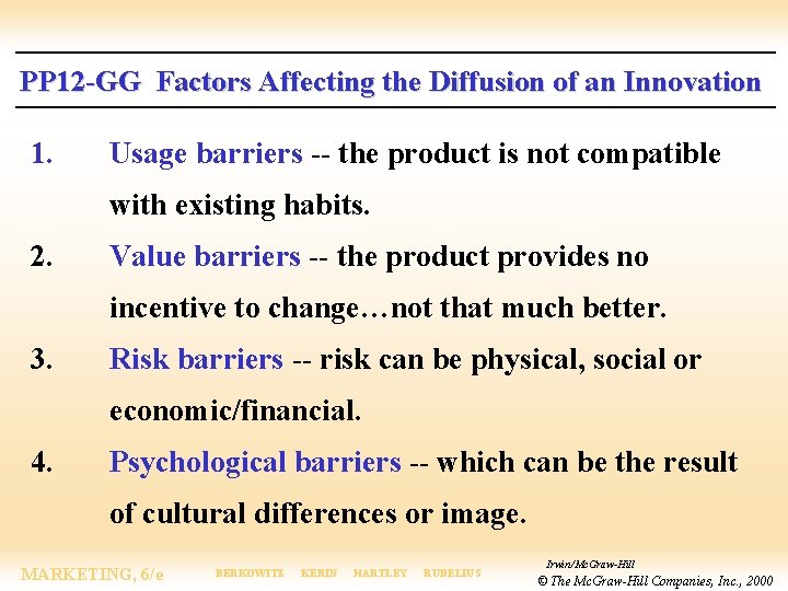 PP 12 -GG Factors Affecting the Diffusion of an Innovation 1. Usage barriers --