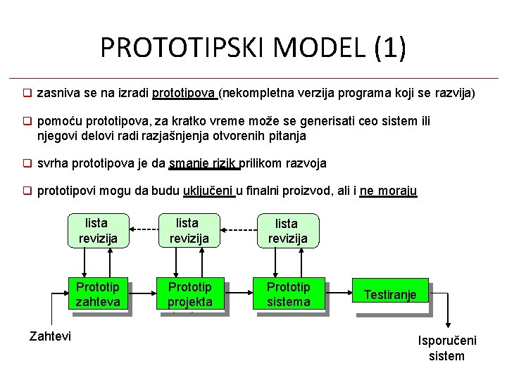 PROTOTIPSKI MODEL (1) zasniva se na izradi prototipova (nekompletna verzija programa koji se razvija)