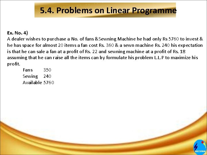 5. 4. Problems on Linear Programme Ex. No. 4) A dealer wishes to purchase 5. 4. Problems on Linear Programme Ex. No. 4) A dealer wishes to purchase