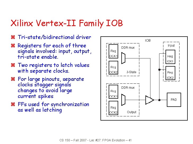 Xilinx Vertex-II Family IOB z Tri-state/bidirectional driver z Registers for each of three signals