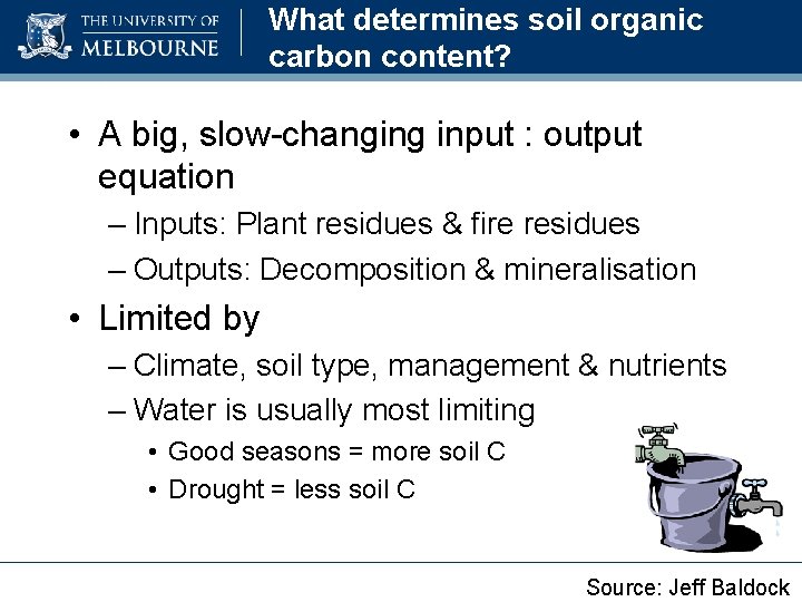 What determines soil organic carbon content? • A big, slow-changing input : output equation