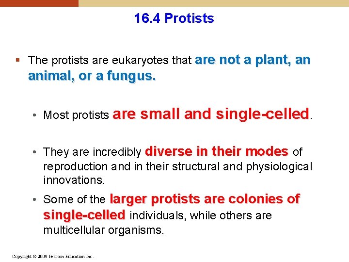 16. 4 Protists § The protists are eukaryotes that are not a plant, an