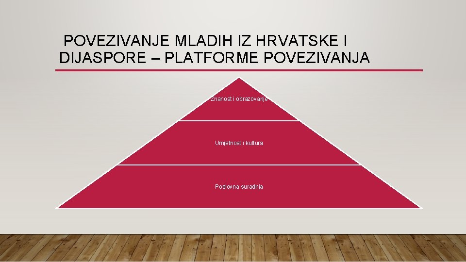 POVEZIVANJE MLADIH IZ HRVATSKE I DIJASPORE – PLATFORME POVEZIVANJA Znanost i obrazovanje Umjetnost i