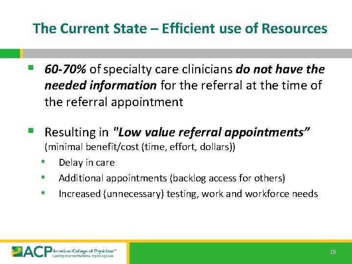 The Current State – Efficient use of Resources § 60 -70% of specialty care The Current State – Efficient use of Resources § 60 -70% of specialty care