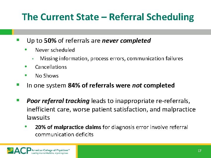 The Current State – Referral Scheduling § Up to 50% of referrals are never The Current State – Referral Scheduling § Up to 50% of referrals are never