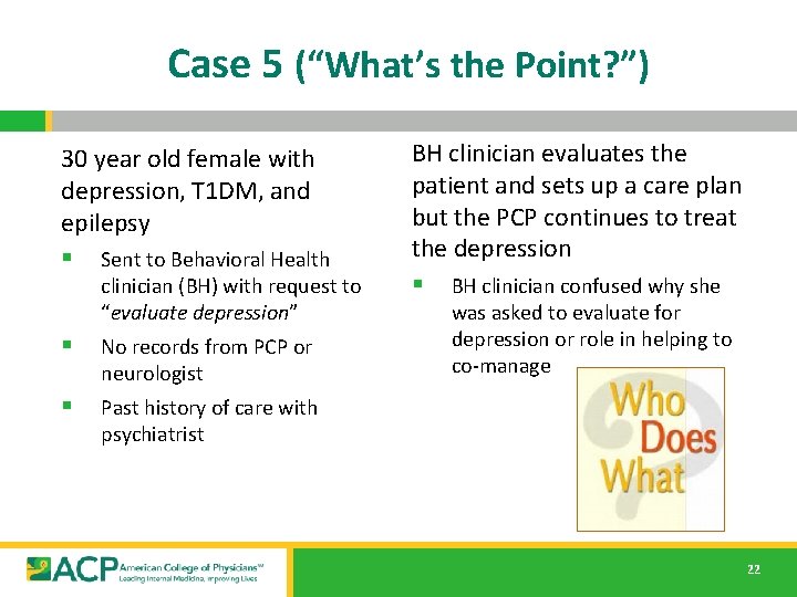 Case 5 (“What’s the Point? ”) 30 year old female with depression, T 1 Case 5 (“What’s the Point? ”) 30 year old female with depression, T 1