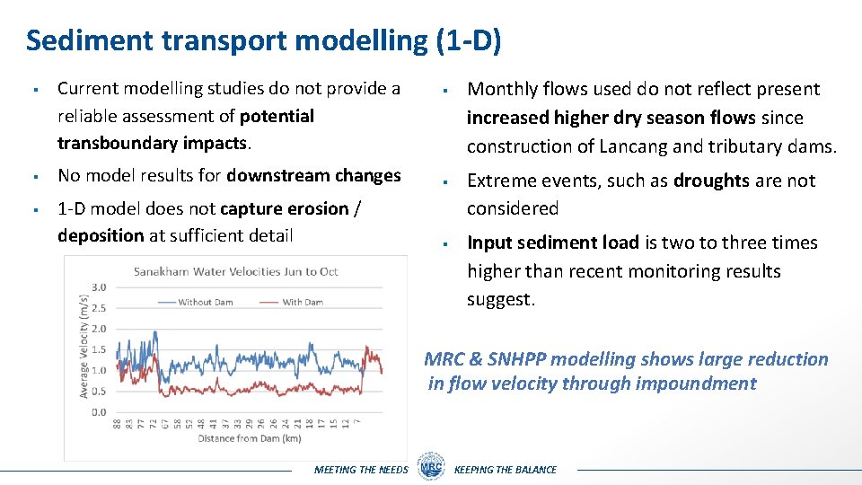 Sediment transport modelling (1 -D) Current modelling studies do not provide a reliable assessment