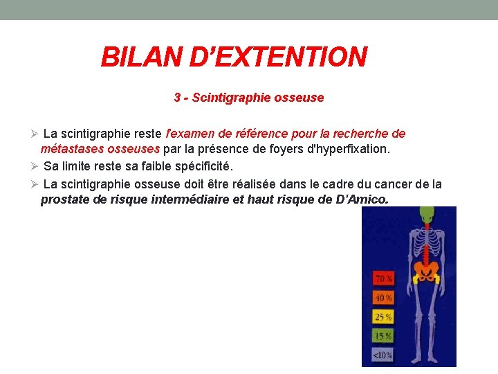 BILAN D’EXTENTION 3 - Scintigraphie osseuse La scintigraphie reste l'examen de référence pour la