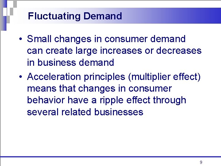 Fluctuating Demand • Small changes in consumer demand can create large increases or decreases