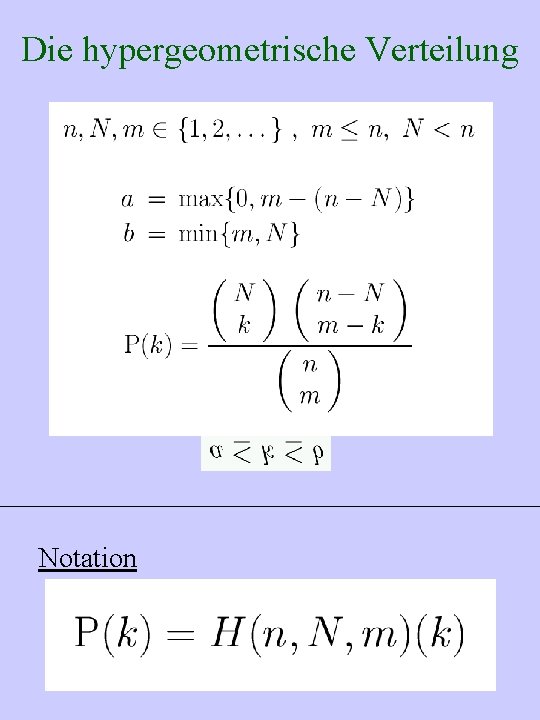 Die hypergeometrische Verteilung Notation 